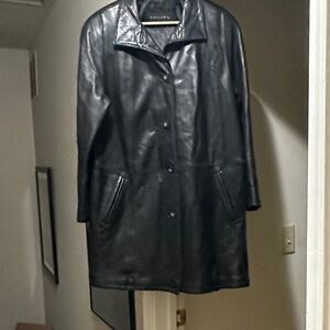 Gallery Black Leather Trench Coat, Medium